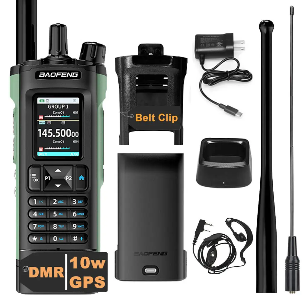 BAOFENG DM32 DM-32UV 10W Digital Mobile Radio Dual-Mode DMR Walkie Talkie GPS APRS U/V Dual Band Dual Time Slot AM FM Type-C Charging Two-Way Radio for Outdoor Hunting Hiking Survival Gear DM-32 Charger Button