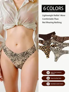 Sexy Leopard Thongs For Women Seamless Printed Ice Silk G-String Breathable Sports Underwear