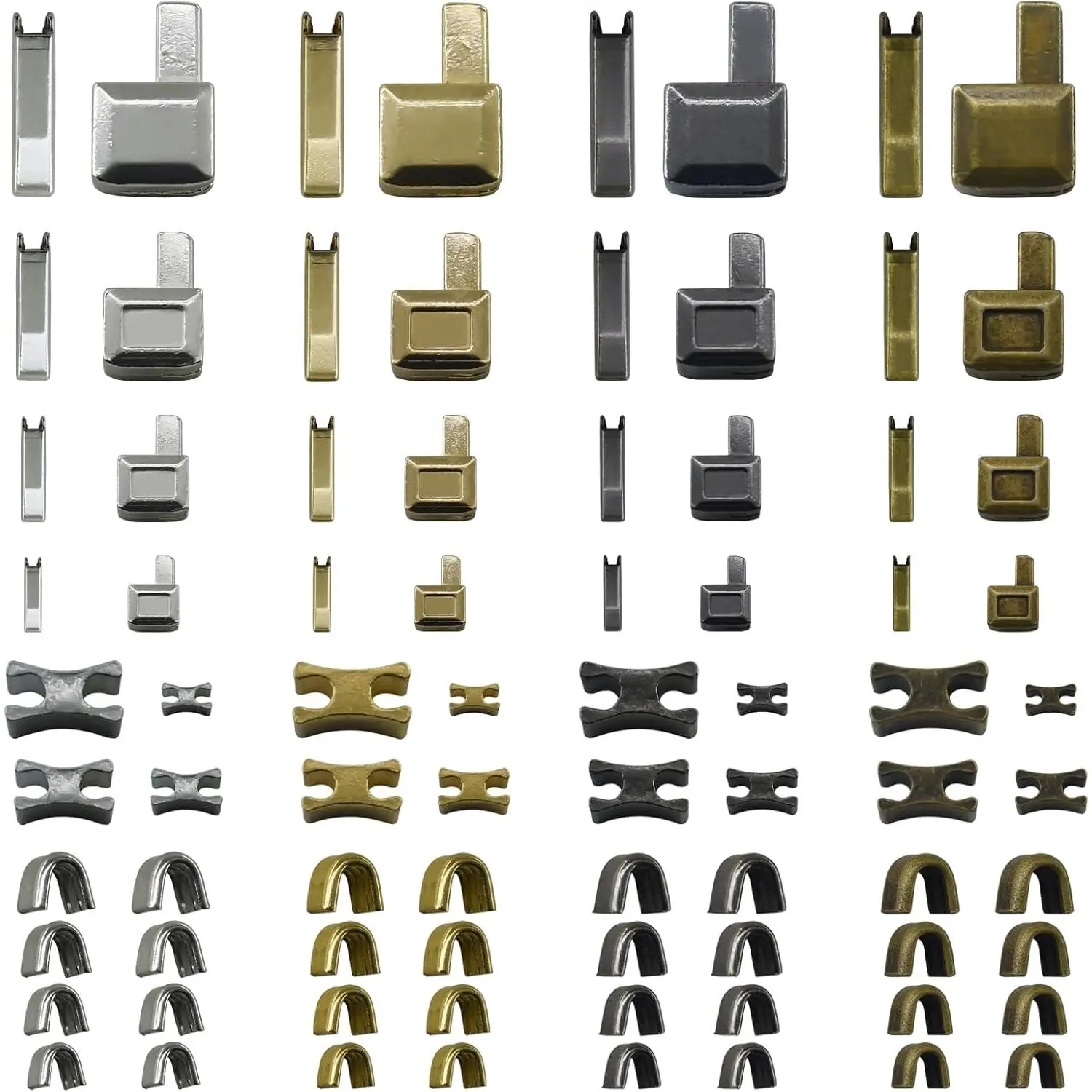 80 count Metal Insertion Pin Set Zipper Repair Kit Latch Slider Retainer, Zipper Sewing Accessories Open-End Bottom Top Stops for Jacket, Coat, Backpack, Handbag, Jeans, 4 Sizes