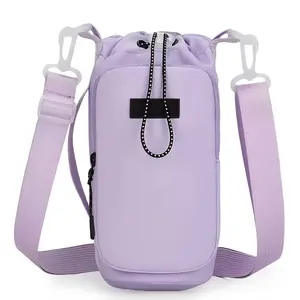 Portable Water Bottle Crossbody Bag - Adjustable Backpack Water Bottle Holder, Travel Water Bottle Storage Bag with Key and Phone Pockets