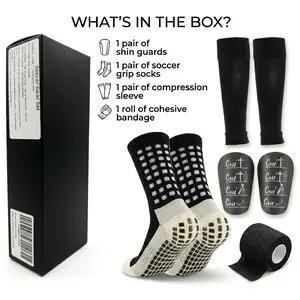 Outdoor Sports Socks Set, 7 Counts/set Non-slip Sports Running Socks & Sock Cover & Bandage & Mini Leg Guards, Professional Football Equipment Set, Training Tools, Grip Socks