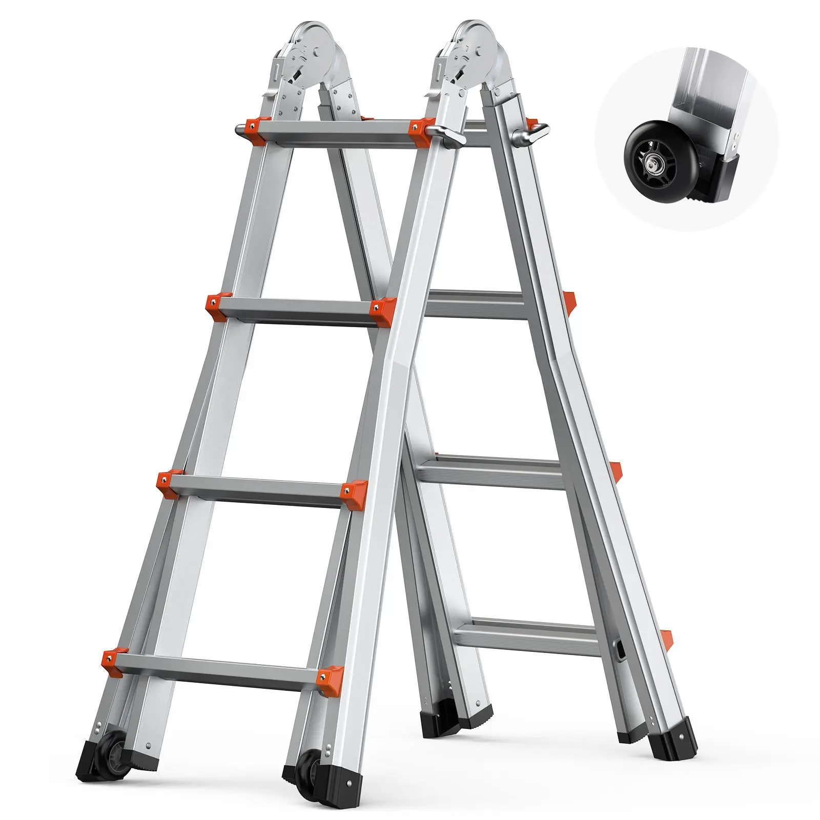 VEVOR A-Frame Telescoping Extension Ladder, 13ft Height Compact Aluminum Multi-Function Portable Collapsible RV Ladder, 330lb Load Capacity for Indoor & Outdoor Roof Use,home decor