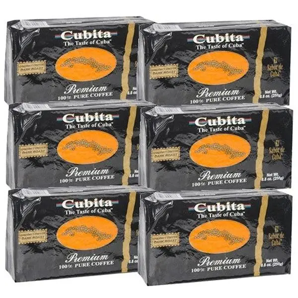 Cubita Premium Traditional Dark Roast Cuban Ground Coffee Blend - 8 oz Each, Pack of 6, 100% Pure, Dark Espresso-Compatible, 12-Month Shelf Life, Made in USA