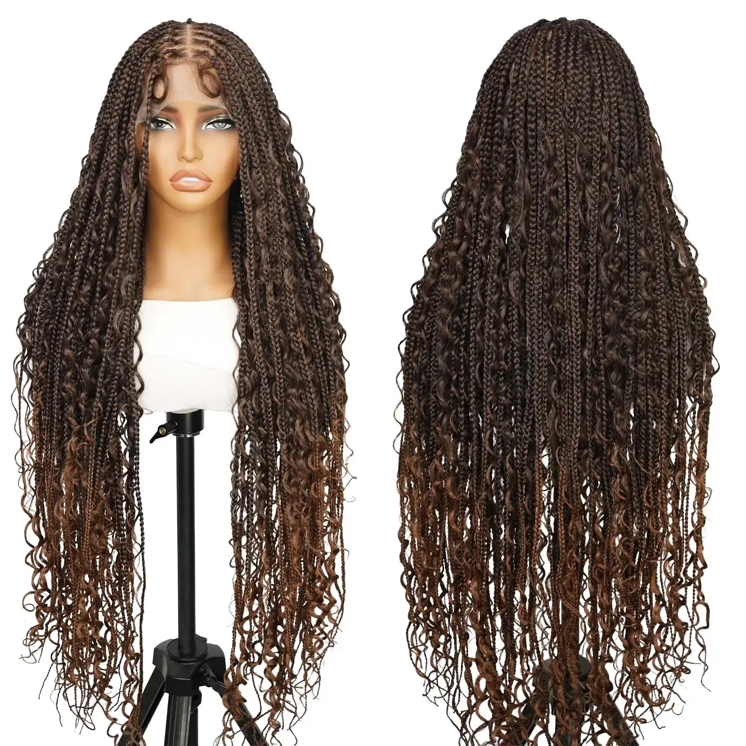 SuperNova #1B/30 36 Inches Full Lace Premium Synthetic Fiber Bohemian Box Braided Wigs Knotless #SummerVibes Boho Style Wigs