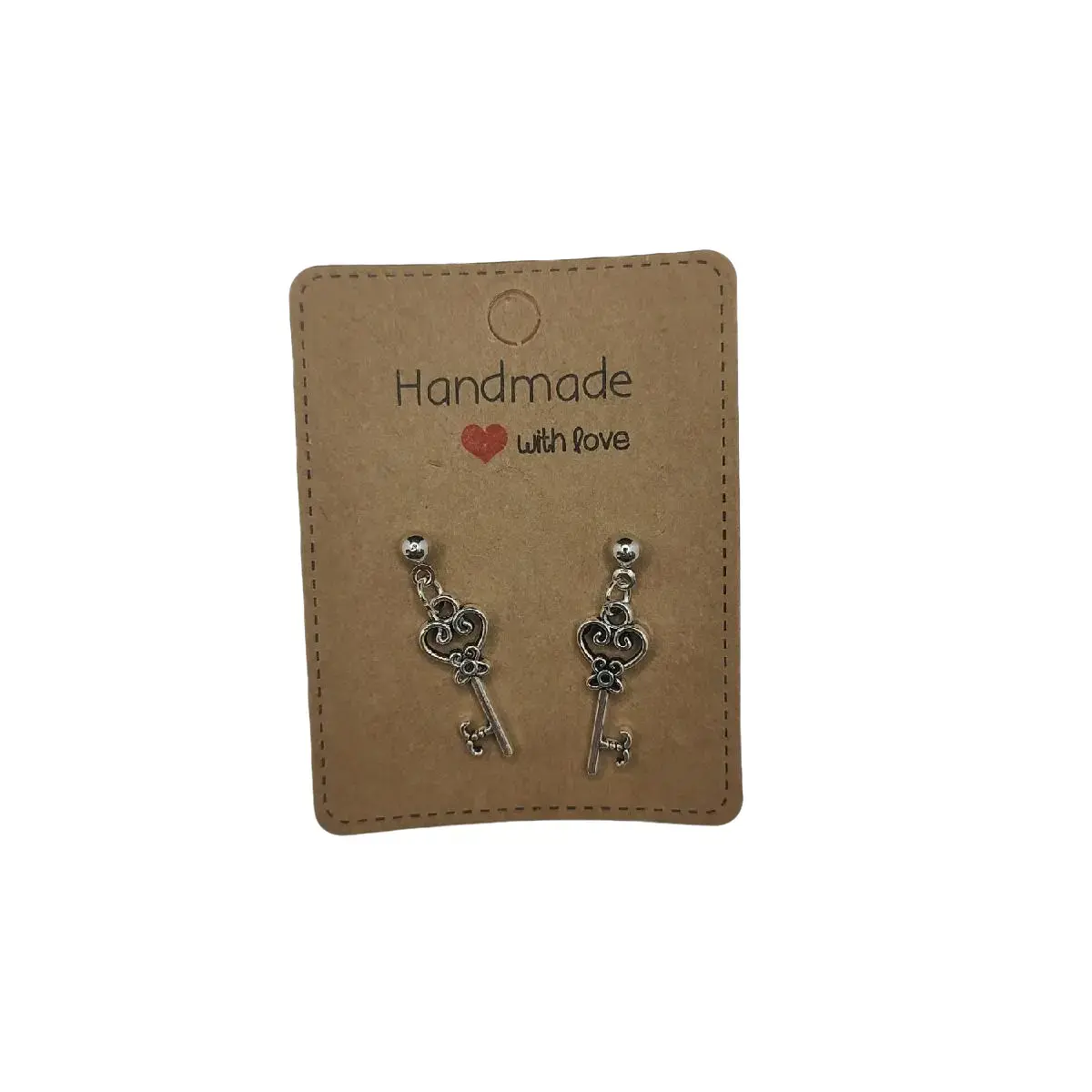 Playful Key Heart Stud Earrings - Gold-Tone Handmade Artistic Jewelry for Those Who Appreciate Unique and Stylish Accessories, Whimsical Earrings, 3Cm, Lightweight, Unisex, With Praise Tag, Daily, Earrings Studs, Heart Shaped Earrings
