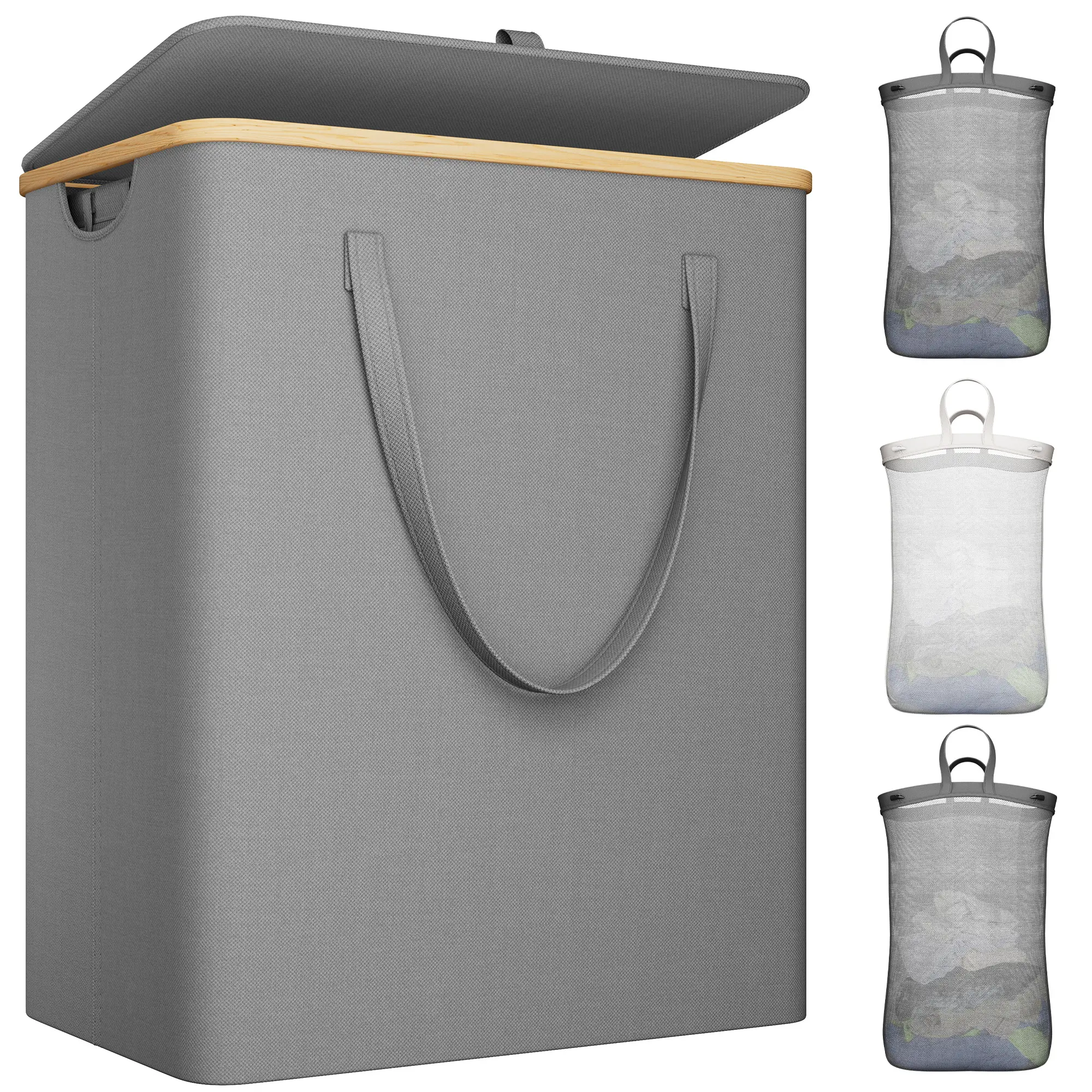 Raybee Furniture Laundry Basket with Lid, 160L-170L Laundry Hamper,2/3 Section Clothes Hamper, Hamper with Lid with Removable & Washable Bags Collapsible Hampers for Bedroom, Aesthetic for Bathroom