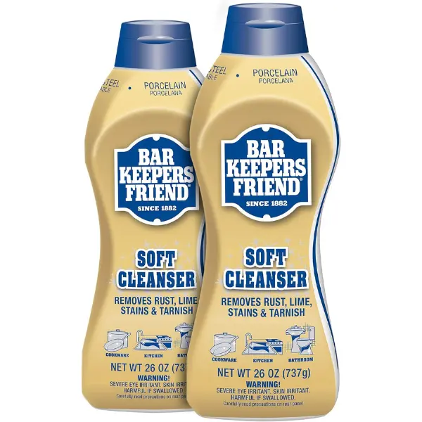 Bar Keepers Friend Soft Liquid Cleanser- Multipurpose Cleaner & Rust Stain Remover for Stainless Steel, Porcelain, Ceramic Tile, Copper, Brass 26 Oz (2Pack)