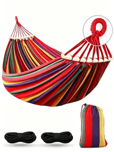 Camping Hammock 550lb Upgraded Thickened 320G Durable Canvas Fabric Single Hammocks with Two Anti Roll Balance Beam & Sturdy Metal Knot Tree Straps for Camping Patio Backyard Outdoor Portable
