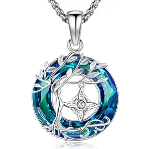 Thanches Tree of Life Neckalce S925 Sterling Silver Blue Moonstone Crystal Celtic Knot Family Tree Jewelry Perfect Gift for Special Occasions Accessory Pendant Daily Decor for Women Men Girlfriend