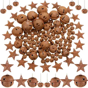 140 Pieces Rustic Christmas Bell Set,Includes 100 Small Rustic Jingle 20 Star Cutout Bells 20 Metal Star Hanging Ornament for Christmas Tree Home Decor DIY Craft Gifts,Hand Tools Kits