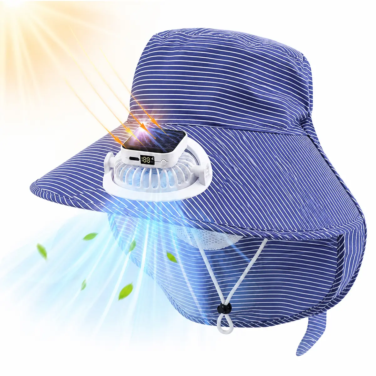 Solar USB Rechargeable Fan Sun Hat for Men Women, UPF 50+ UV Protection Wide Brim Hat with Neck Flap, Quiet Cooling Fan Cap for Fishing Hiking Gardening Beach