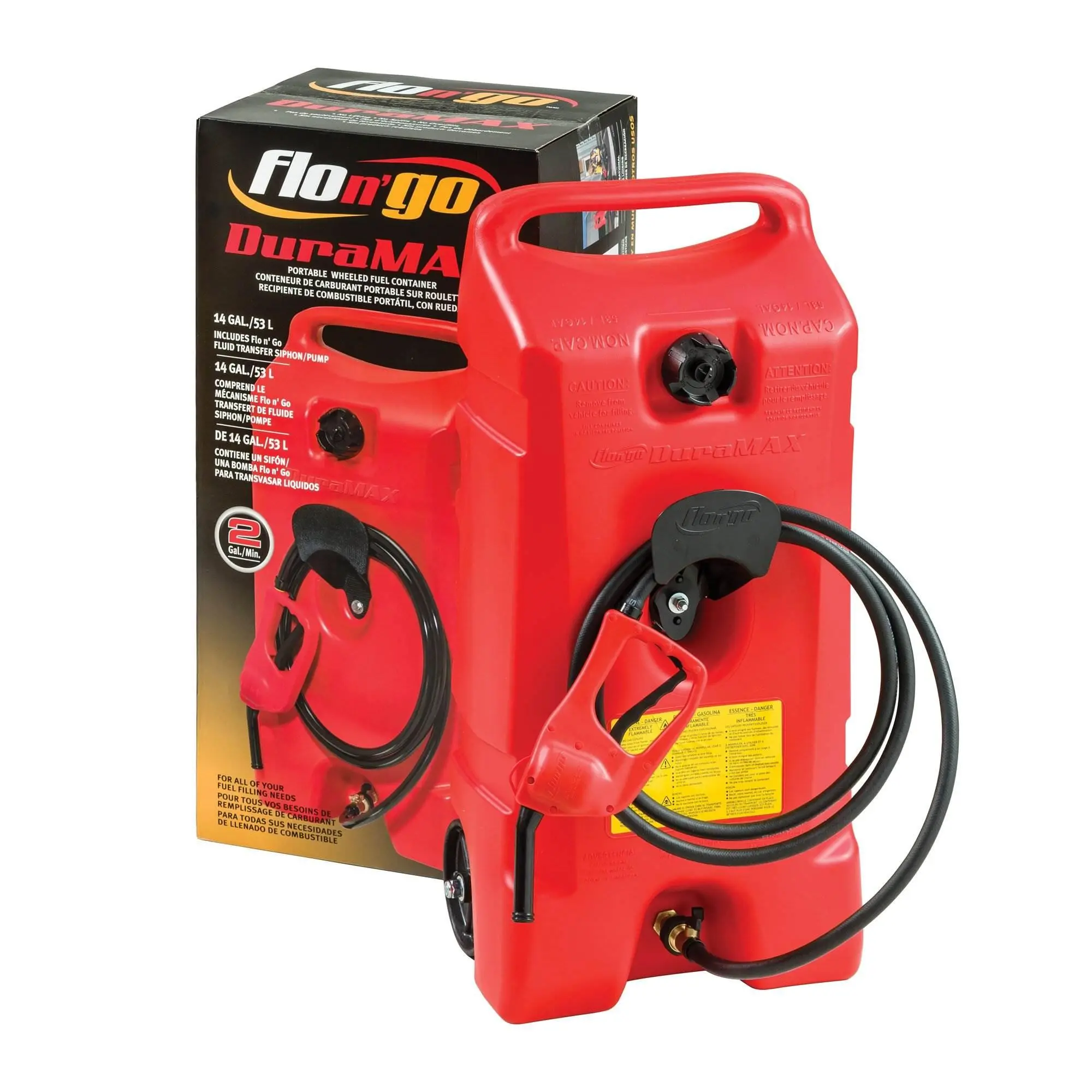 Scepter Flo N' Go Duramax 14 Gal Gas Fuel Tank Container & Pump, Red Scepter Flo N' Go Duramax 14 Gal Gas Fuel Tank Container & Pump, Red