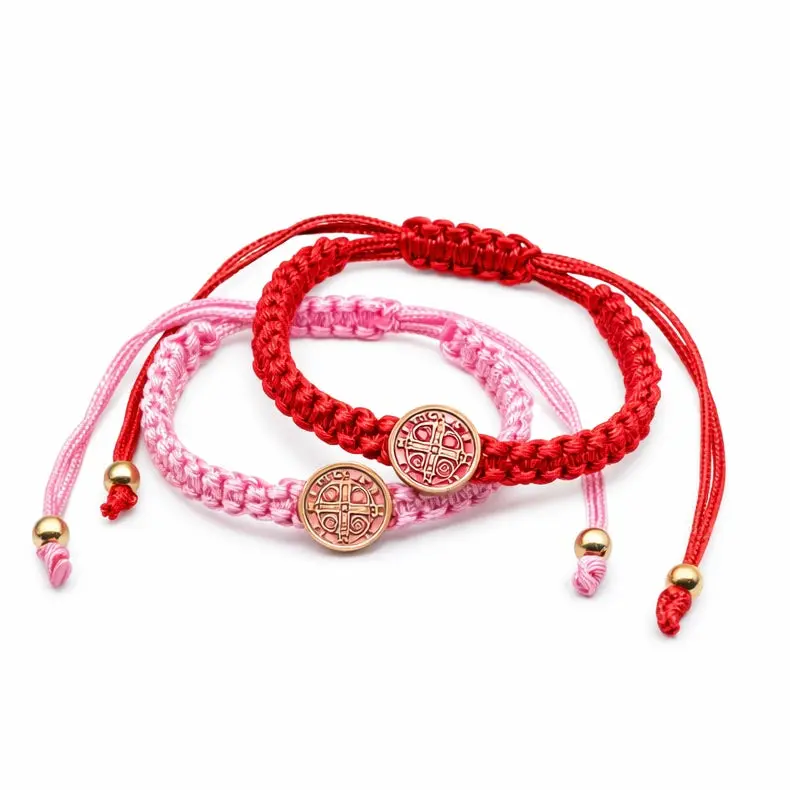 St. Benedict Baby Bracelet,Pink or Red Adjustable Infant Bracelet, Catholic Baby Jewelry, Baptism Gift, Newborn Blessing Bracelet