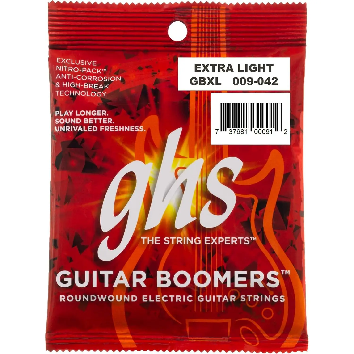 GHS Strings, GBXL Boomers, Nickel Plated Steel Electric Guitar Strings, Legendary Strength, Consistent Intonation, Unrivaled Sustain, Long Lasting Brightness & Tone. For 6-String Guitar 9-42 XLT Gauge