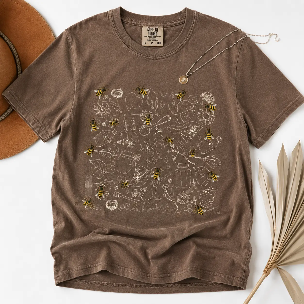 Comfort Colors Vintage Bee Botanical TShirt National Park Nature Lover Graphic Tee Honeycomb Bumblebee Gift Retro Wilderness Wildlife 2026 - TrendWear USA, Shortsleeve, Casual, Cotton, Printed, Everyday, Round Neck, Streetwear, Top