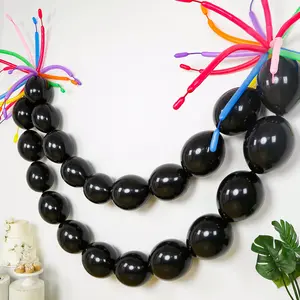 100 Pcs Biodegradable Link Balloons 12" Matte Pastel Black, Latex Quick Linking Balloons for Balloon Chains, Garland, Arch, Backdrop & Wall Decor
