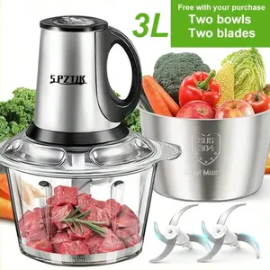 SPZTJK SPZTJK Food Processor With 2 Bowls For Home And Kitchen Use, 3L Electric Food Chopper Meat Grinder For Meat/Vegetable/Fruits/Nuts With 2 Sets Bi-Level Blade, Meat Grinder, Electric Dough Mixer