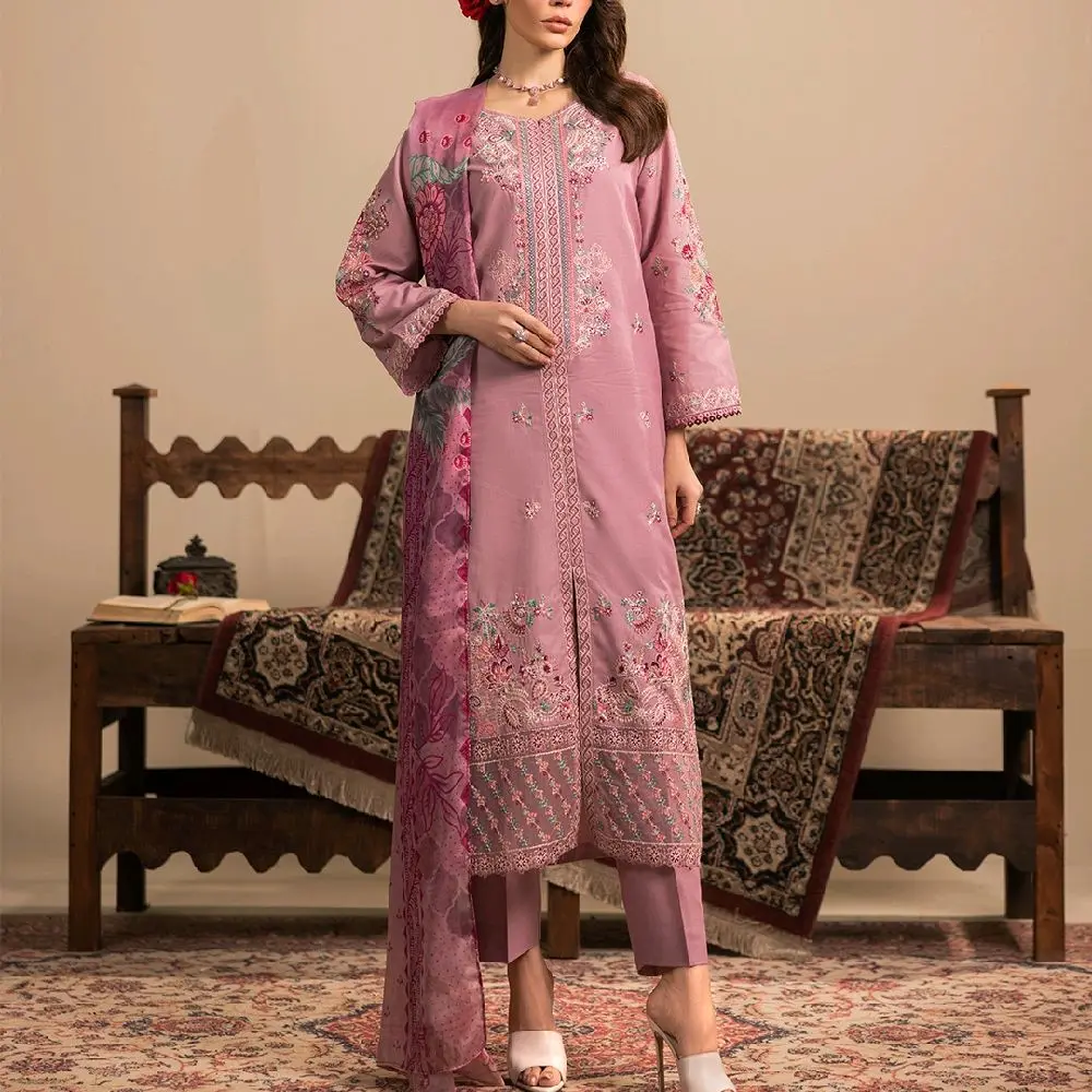 Zeenat Pret Embroidered Cotton Pakistani suit with Printed Chiffon dupatta