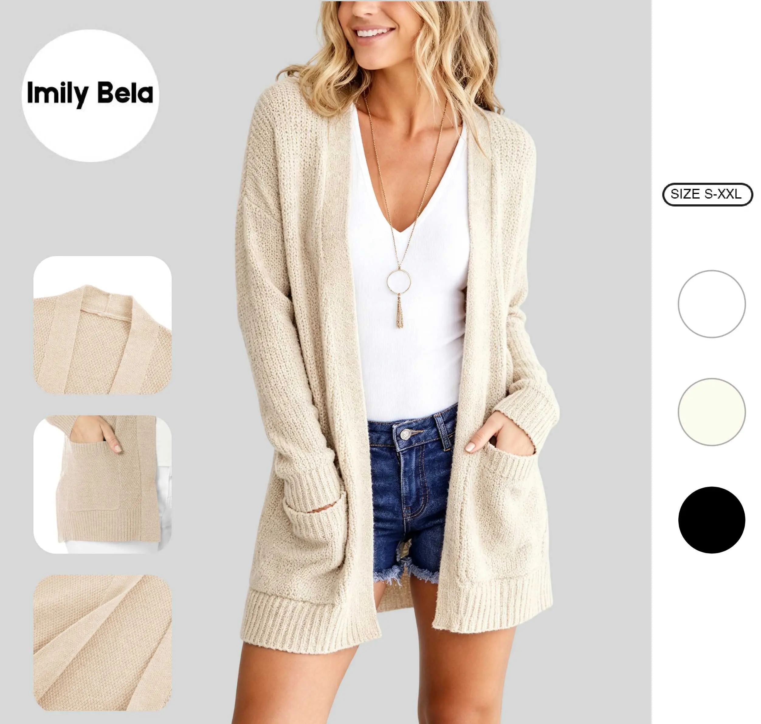 Imily Bela Women's Lightweight Cardigan Sweaters Open Front Long Sweater Cozy Soft Cardigan with Pockets