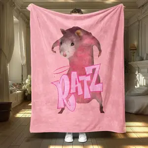 Funny Ratz Print Meme Art Lightweight Cool Blanket - Pink Soft Throw with Weird Cursed Image, Multi-Size Indoor Room Decor