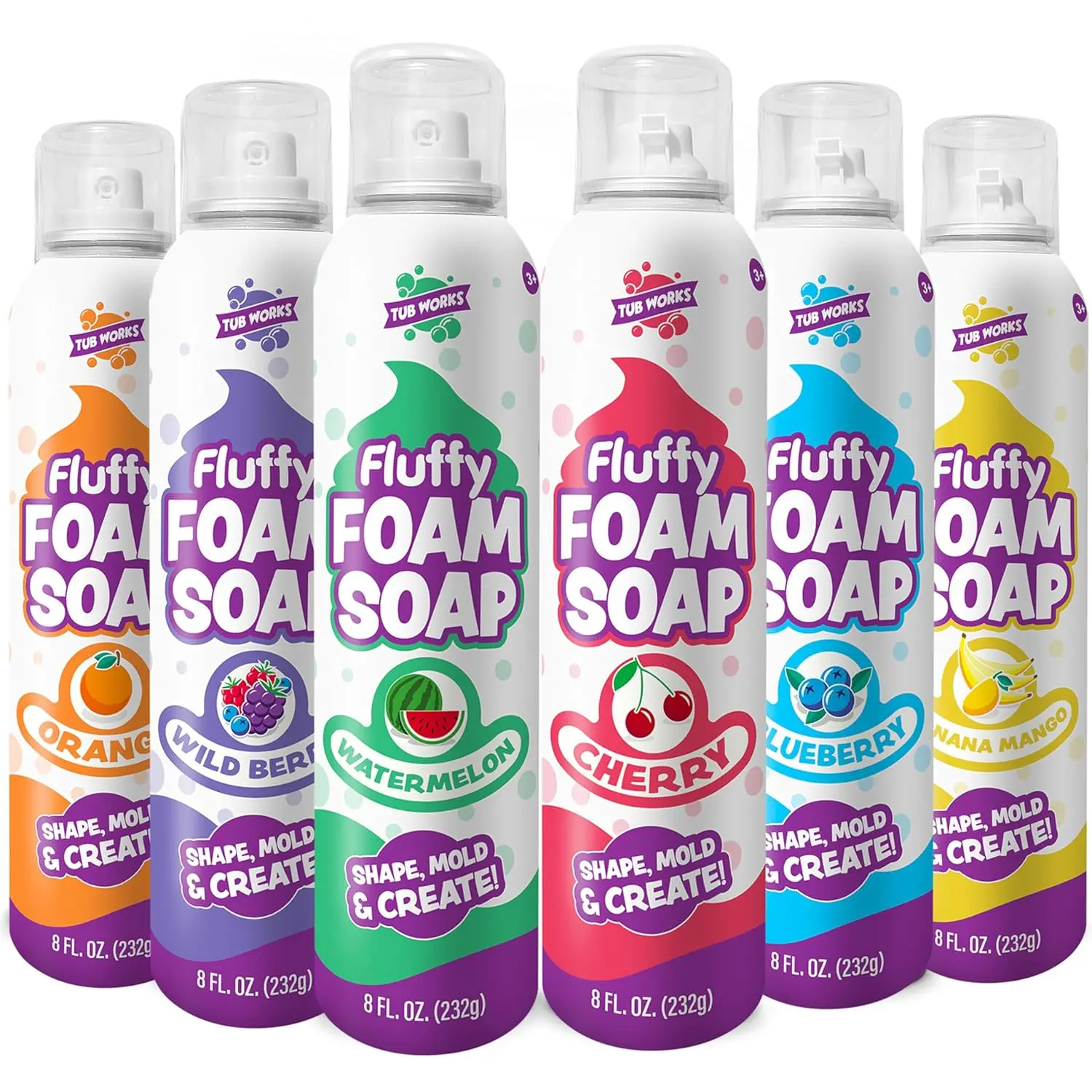 Fluffy Foam Soap, Variety 6 Pack | Shape, Mold & Create Bath Art with Soft Bath Foam for Kids | Gentle, Cleansing Kids Bath Soap | Easy-to-Use Spray Nozzles | Fruity, Fun Bath Colors