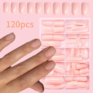 Solid Color Short Square Fake Nail, 120pcs/box Removable Artificial Full Cover Nails for Women Girls DIY Manicure, Pressed On Nails, Elegant Press on Fake Nail Kit