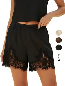 Women's Satin Silk Lace Shorts, Mid-Waist Mini Skirt, Luxurious Party Dress, French Style, Fashion Versatile Pants