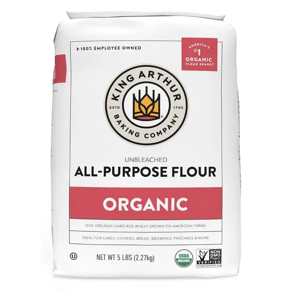 King Arthur 100% Organic All-Purpose Flour, Unbleached, 5 lb Bag - Non-GMO Project Verified, No Preservatives