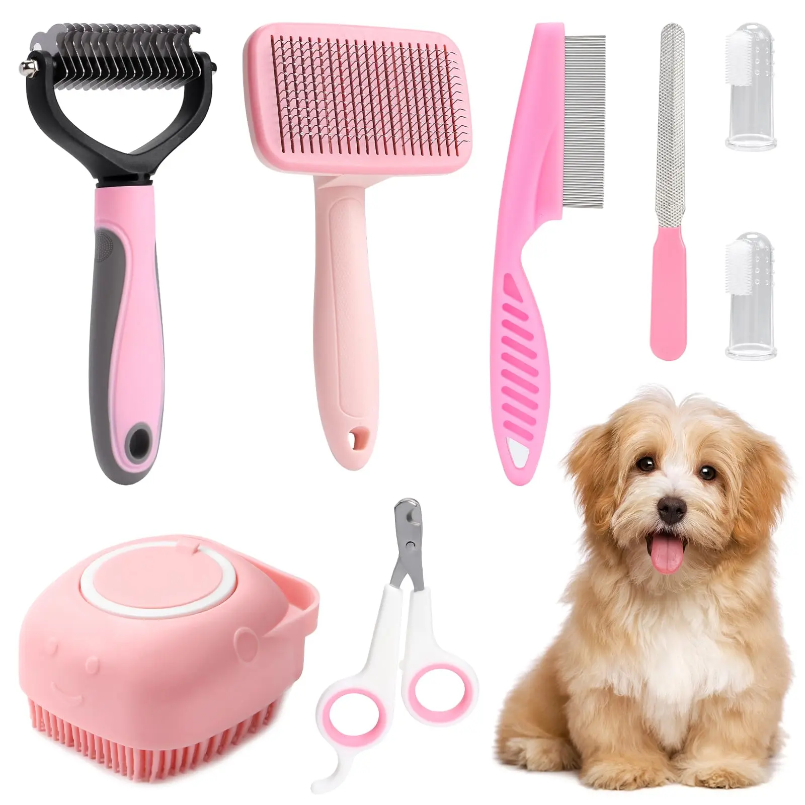Summer Pet Grooming Tool Set (8 Counts), Shedding Grooming Kit, Hair Grooming and Oral Hygiene Tools, Dog & Cat Grooming Supplies for Indoor & Outdoor Use, Pet Products, Cat Stuff, Dog Stuff, Valentine's Day Gift