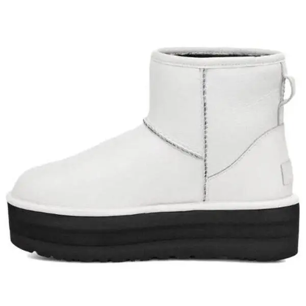 UGG Classic 1130611-UMWH Boot Women's White Black Suede Platform Bootie GBNC354