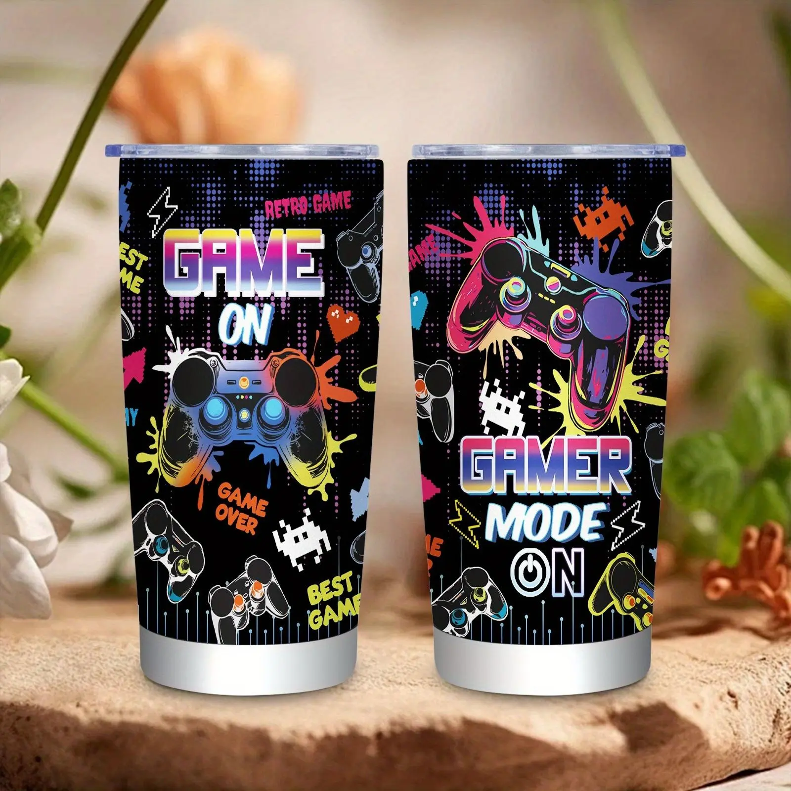 [Leakproof Gamer Tumbler] 20oz Stainless Steel Leakproof Gamer Tumbler | Travel Mug with Lid for Gamers, Perfect Birthday or Holiday Gift for Men, Dad