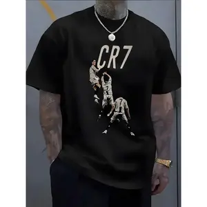 The World Cup held in the United States, Canada and Mexico Men's & 's Ronaldo-Inspired CR7 Logo Design T-Shirt - White 'R' & '7' Lettering, Breathable Polyester Knit, Casual Round Neck Short Sleeve Tee for Fans, Casual Attire & Apparel
