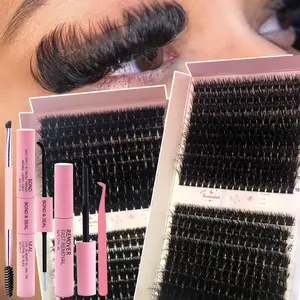 340PCS 80D+100D Fluffy  Lash Extension Kit Lash Clusters Thick Individual Lashes 10-18mm Eyelashes Extension Kit 80D/100D/120D Wispy Faux Mink Lash Kit Cluster Lashes With Lash Bond And Seal Lash Remover And Tweezer DIY Mixed Cosmetic