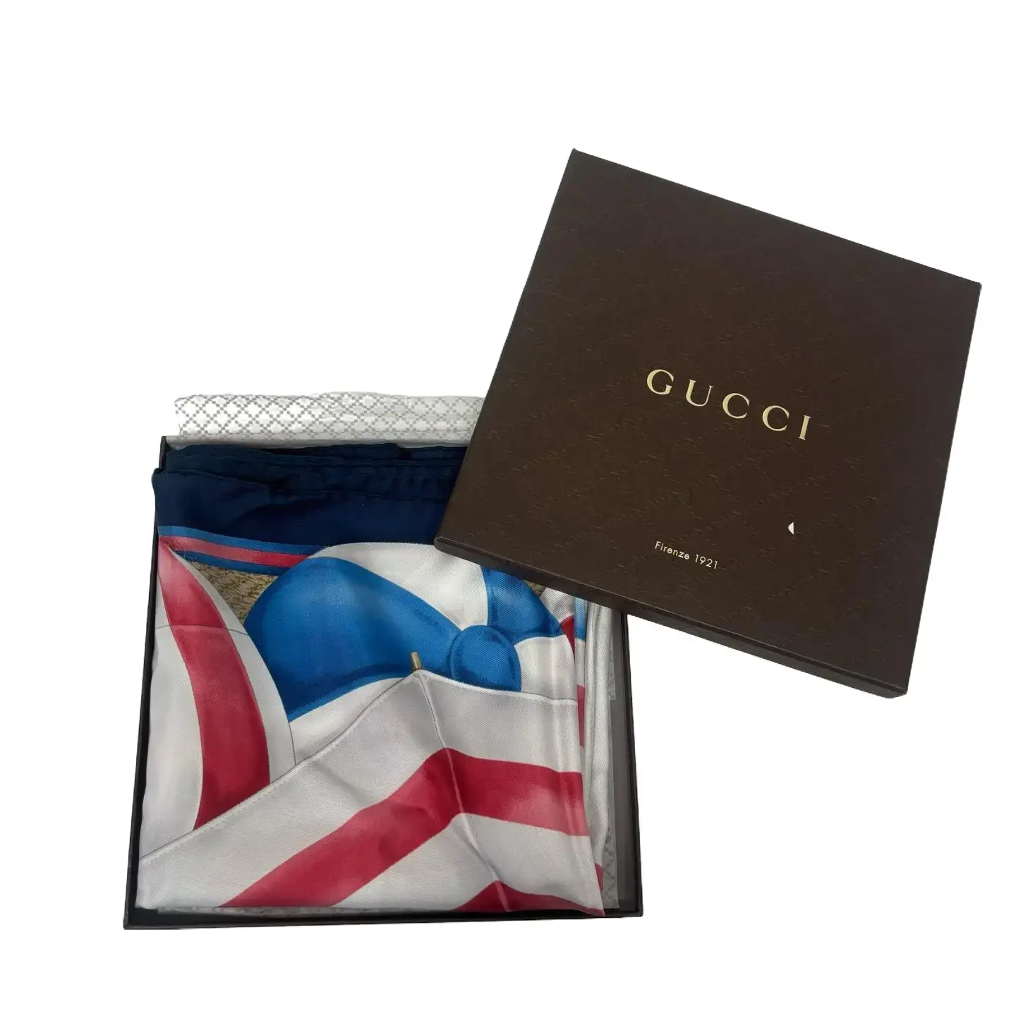 Pre-owned GUCCI Nautical Ship Wheel Motif Silk Large Square Scarf, Item No. N 22903403