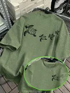 Men's Casual Turtle Print T-Shirt, Summer Round Neck Short Sleeve, Loose-Fit Long Tee, Comfortable Outdoor Wear, Pattern