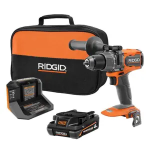 RIDGID 18V Brushless Cordless 1/2 in. Hammer Drill/Driver Kit with 4 Ah MAX Output EXP Battery, Charger, and Tool Bag