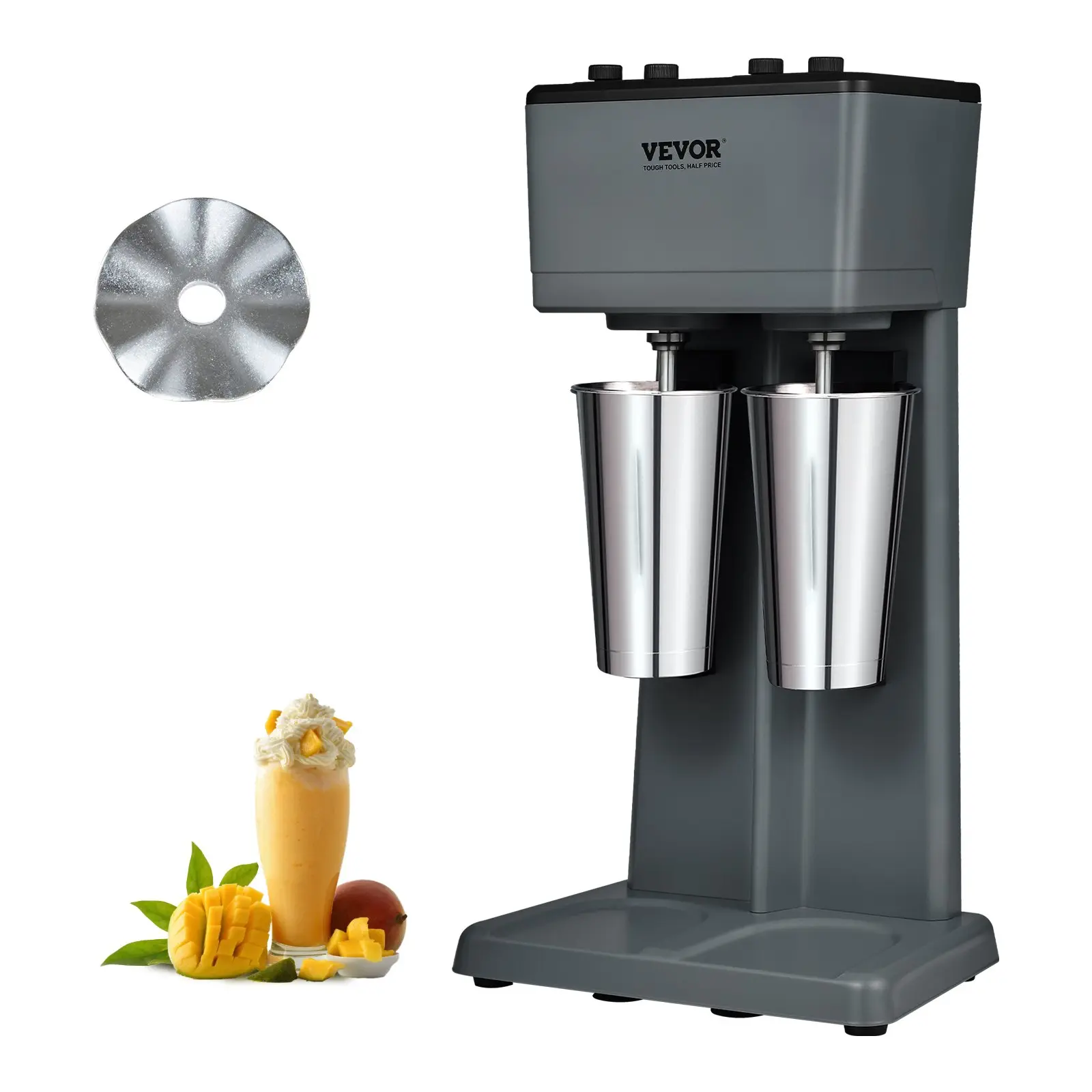 Summervibes VEVOR Milkshake Maker, 375Wx 2 Electric Milkshake Machine, Double Heads Drink Mixer Blender Machine, 3-Speed Milkshake Mixer with 2x 820 ml Stainless Steel Cups, for Commercial and Home