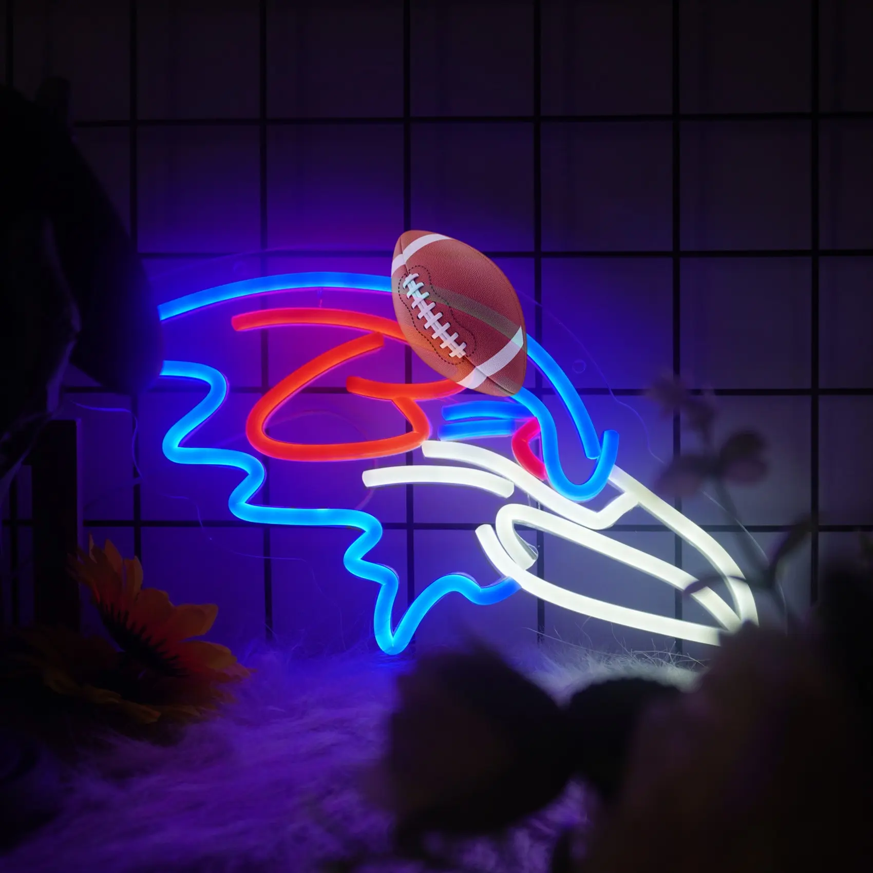 Football Neon Light - Decorative Wall Art, Glowing LED Illuminated Home Sign, Light Up Your Space Decor for Man Cave Bar, Birthday Gift for Men, Decorative Light Decor, Room Accessories