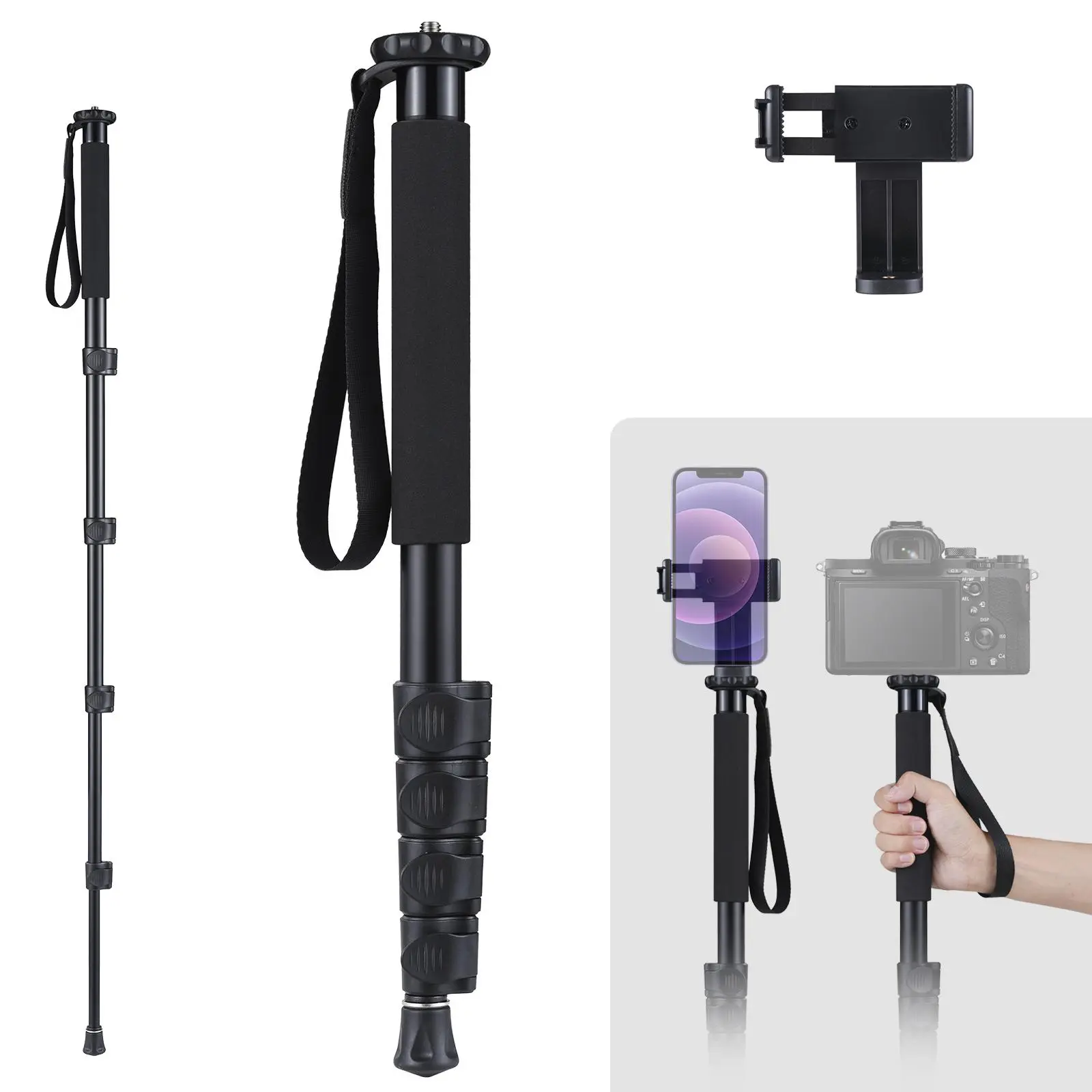 Lightweight Monopod, Aluminum Alloy DSLR Camera Tripod, Retractable Camera Tripod for 1/4'' 3/8'' Hiking Travel Selfie Stick, Smartphone