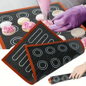 1pc Double-sided Silicone Macaron Baking Mat, High Temperature Resistant, Non-stick, with Round and Square, Suitable for Cookies, Pastries, Bread, Easy to Clean Kitchen Accessories, Pastry Preparation Mat, Bakeware