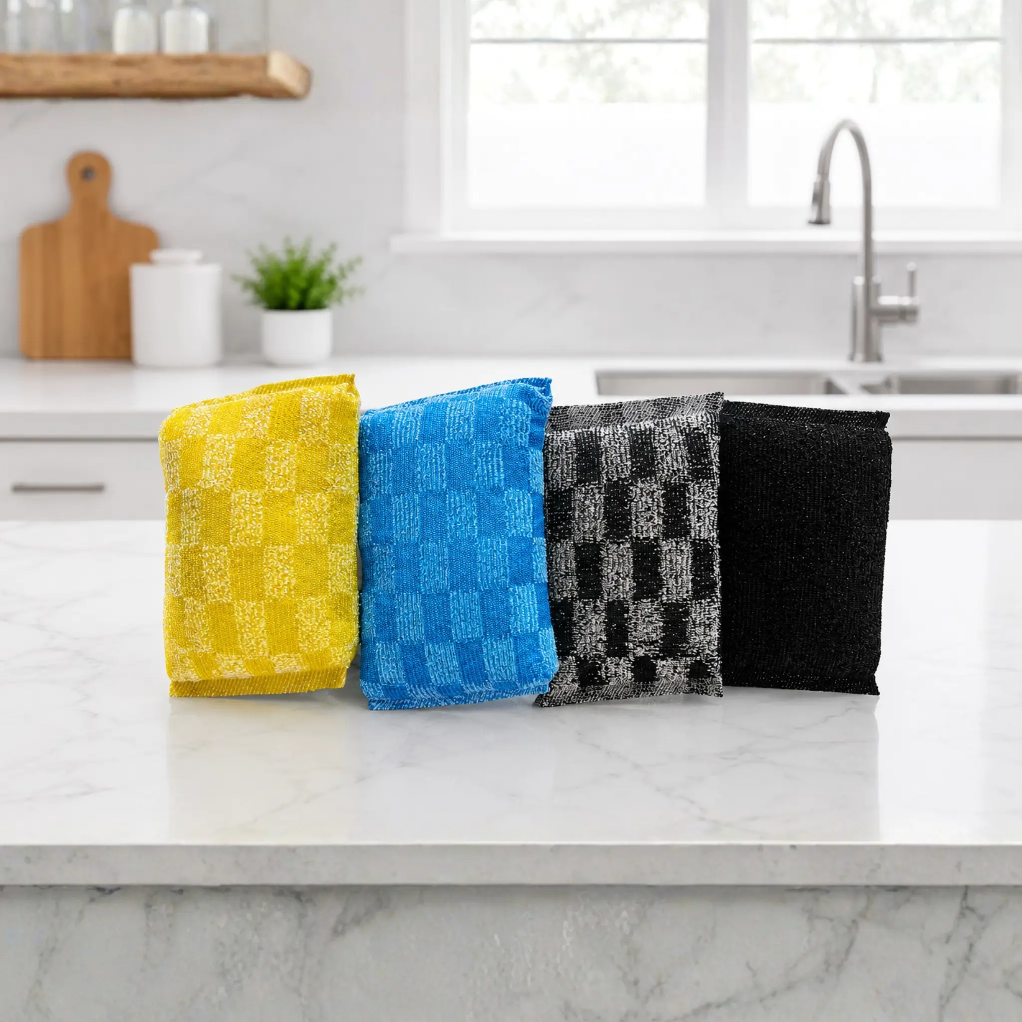 Squeezzee Soap-Filled Cleaning Sponges 4-Pack - Reusable, Non-Scratch Multipurpose Household Items with Built-In Coconut Oil Soap