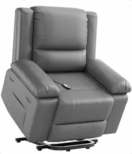 Grey Power Lift Recliner Chair with Heat and Massage - Faux PU Electric Lift Recliner for Elderly and Mobility Impaired - Adjustable Back and Legs - Heavy Duty Lift Chair for Seniors