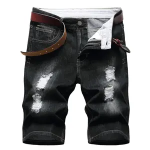 Denim shorts summer cotton ripped light color men's slim fit pants