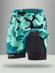 Men's Regular Fit Camo Print 2-in-1 Shorts, Casual Comfy Breathable Shorts for Summer, Men's Bottoms Menswear for Daily Wear Camouflage