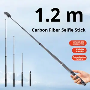 Carbon Fiber Selfie Stick for Insta360 X5, 1.2m Extendable Invisible Bike Mount, Dji Gopro Smartphone Camera Accessories, Button Battery Included