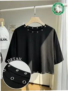 Zipper Crop Top Short Sleeve Round Neck Casual Summer Streetwear