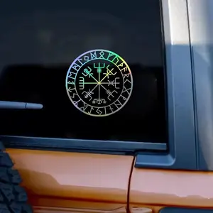 1PC Iridescent Viking Rune Car Sticker, Car Decals For Car Body, Notebooks, Backpacks Norse Mythology Themed Decor Gradient Iridescent Texture Eye-Catching With Mysterious Cool Vibe Easily Grasp Norse Retro Trend Style