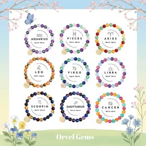 12 Zodiac Sign Constellation Crystal Bracelet | 8mm Astrology Bracelet for Aries, Taurus, Gemini, Cancer, Leo, Virgo, Libra, Scorpio, Sagittarius, Capricorn, Aquarius, Pisces | Healing Jewelry Gift for Women & Men | Best Friend Gift