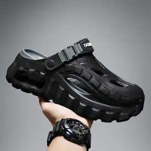 Men's Summer Slippers Outdoor Teenagers Thick Sole Height Increasing Driving Dual Use Closed Toe Cool Hollow Shoes