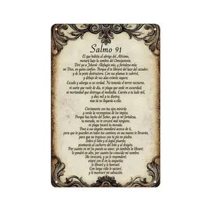 "Salmo 91" Psalm 91 Religious Metal Sign, Spanish Bible Verse Wall Art for Faithful Home Decor